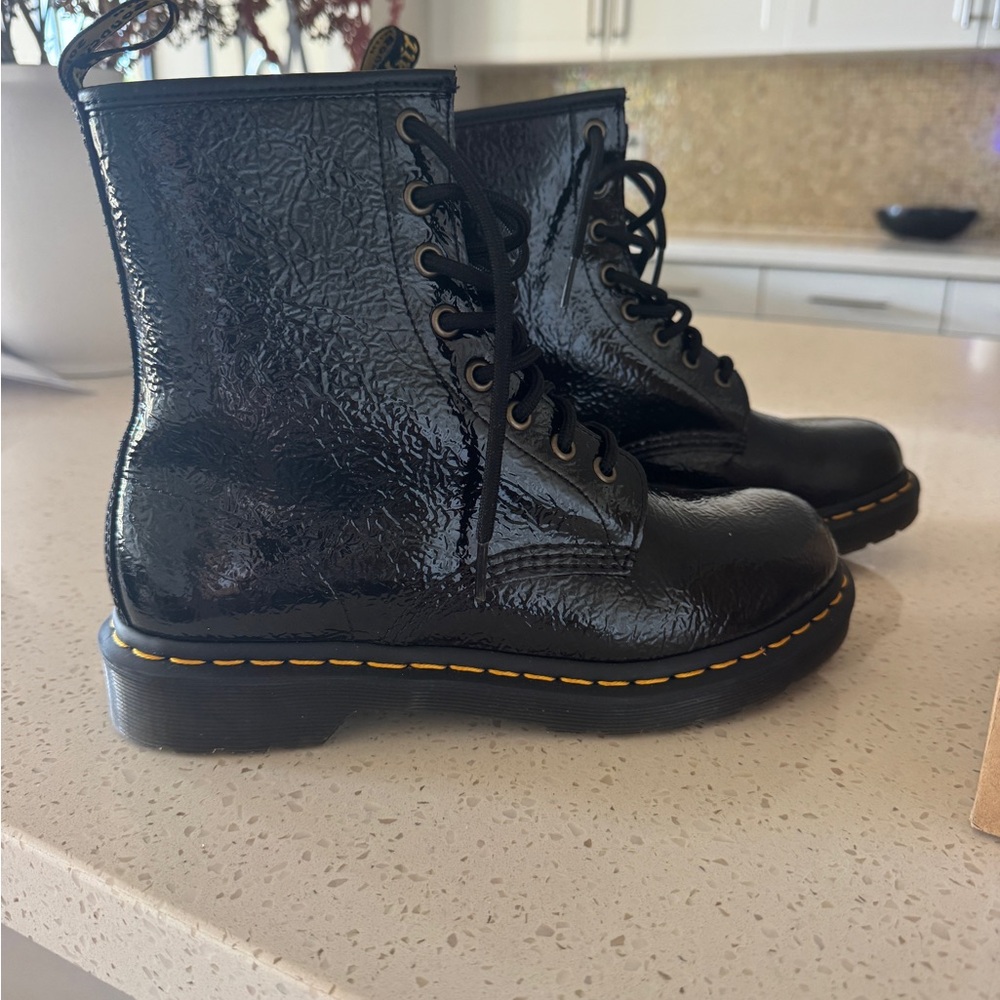 Dr. Martens Black Distressed Patent Boots